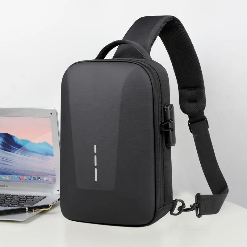 Męska torba antykradzieżowa na ramię z portem usb i zamkiem szyfrowym do pracy i podróży
