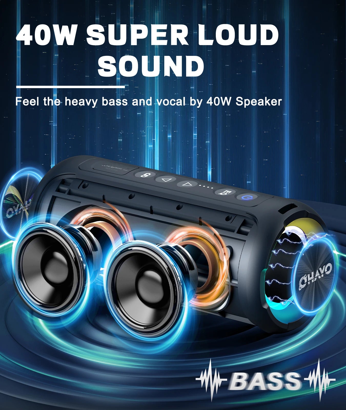 Ortizan głośnik bluetooth 40w wzmocniony bas ip7 wodoodporny zewnętrzny