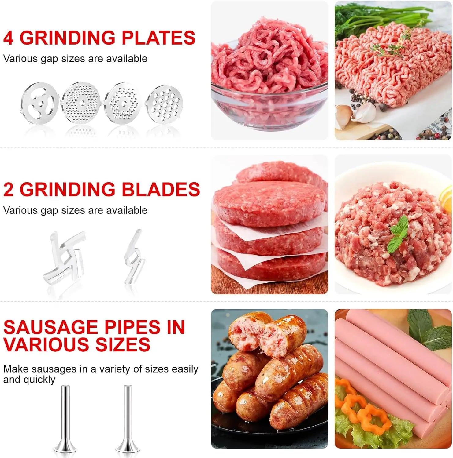 Vabena metalowe przystawki do mielenia mięsa i napełniania kiełbas do mikserów kitchenaid i cuisinart