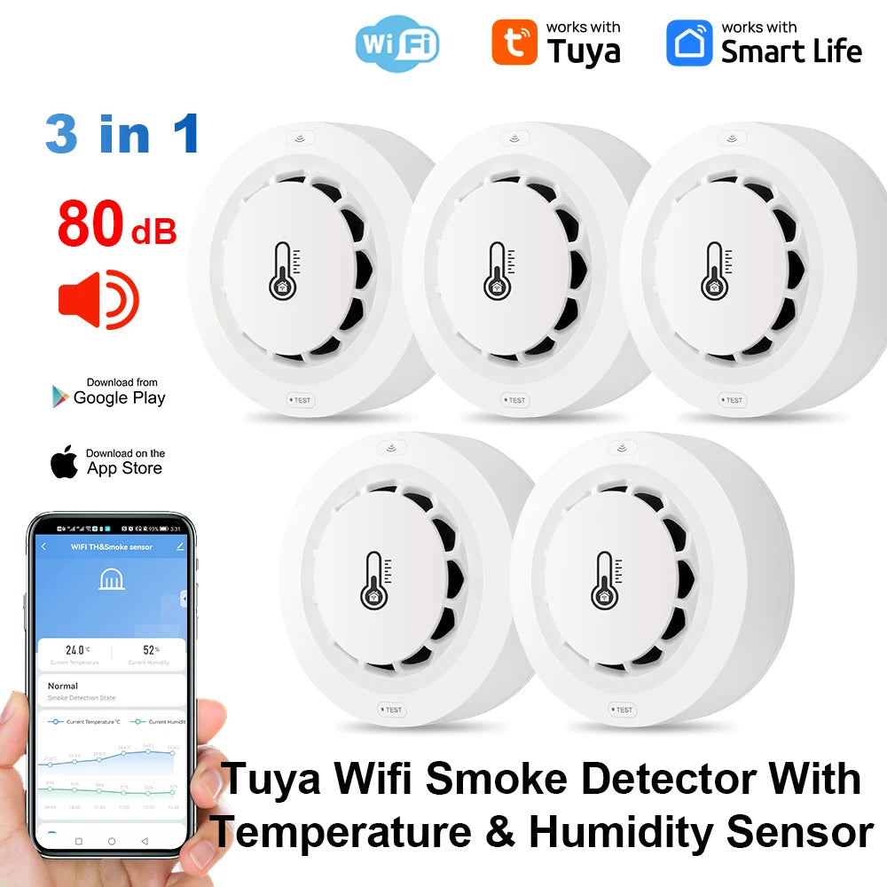 Detektor dymu tuya smart wifi i bluetooth z temperaturą i wilgotnością