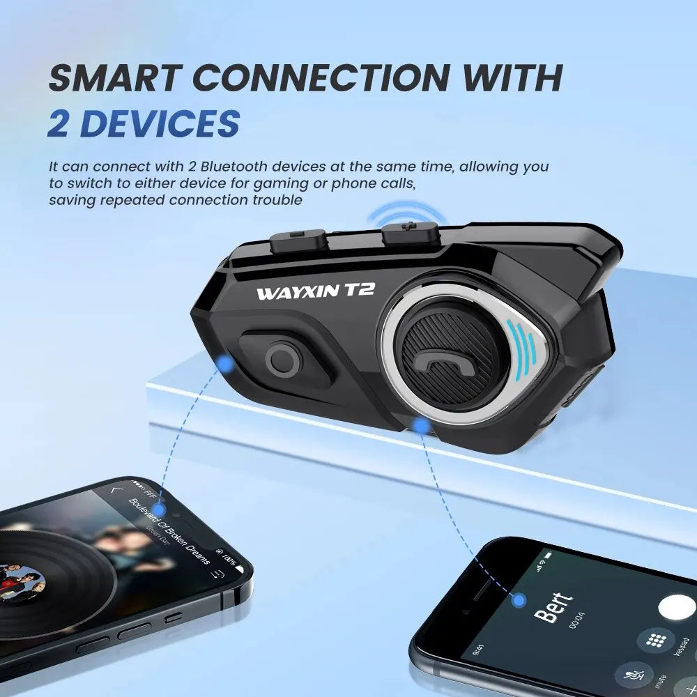 Wayxin t2 motocyklowy interkom bluetooth - 2 jeźdźców, 300m, bt 5.1, wodoodporny zestaw słuchawkowy