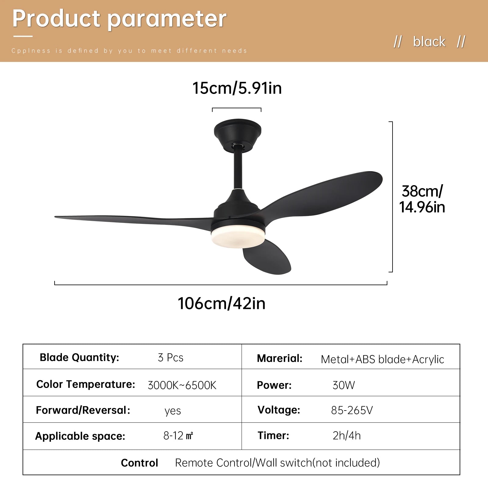 Niskoprofilowy wentylator sufitowy z oświetleniem i pilotem | 25"/42"/52" do wnętrz i na zewnątrz