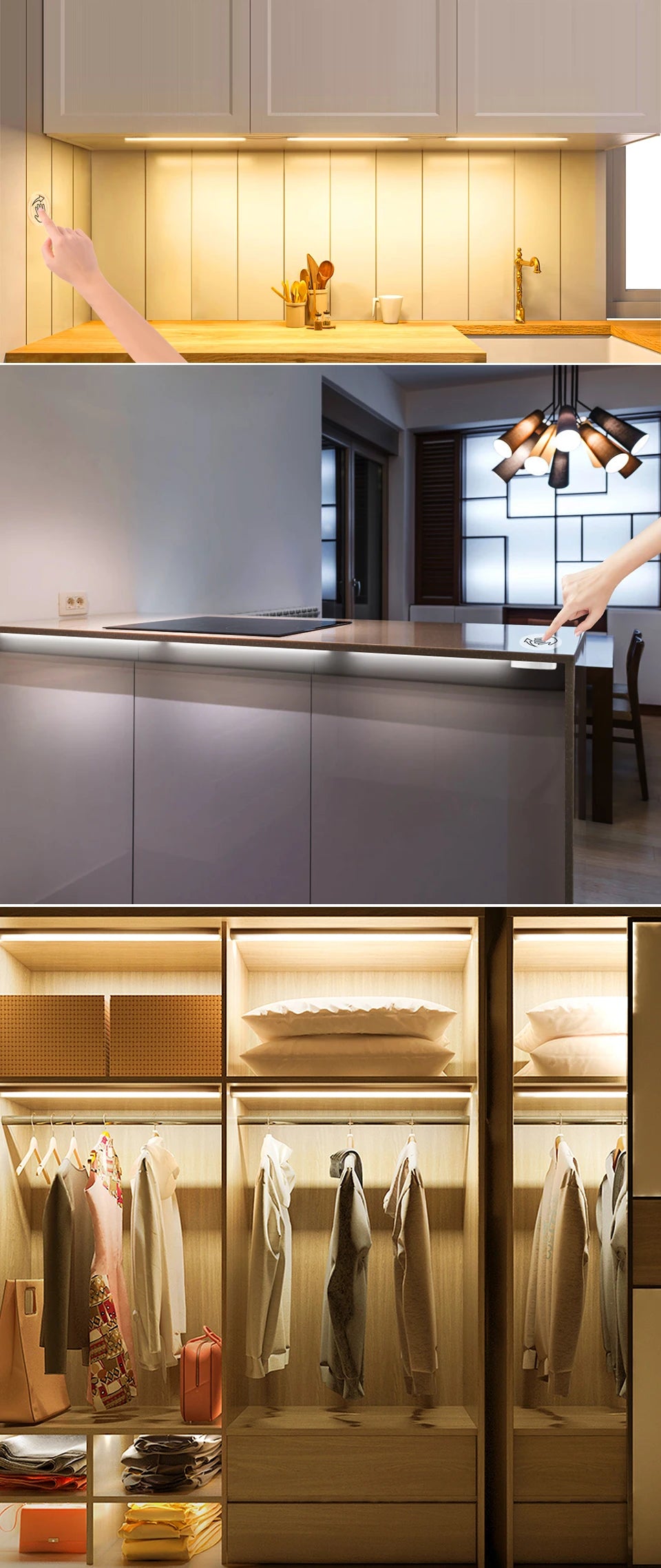 Smart Wireless LED Cabinet Lights: Motion & Touch Sensor for Kitchen & Wardrobe