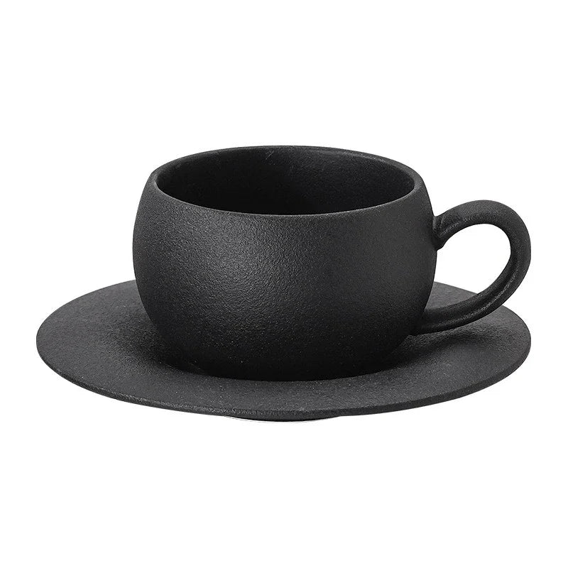 Artisan Fired Stone Ceramic Mug & Saucer Set | Rustic Elegance