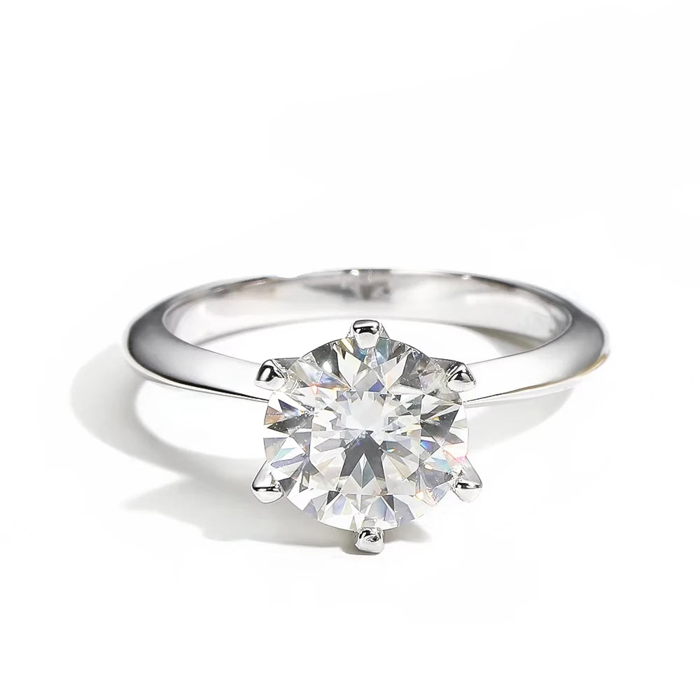 D VVS Moissanite Solitaire Ring - Brilliant 6-Prong Engagement & Promise