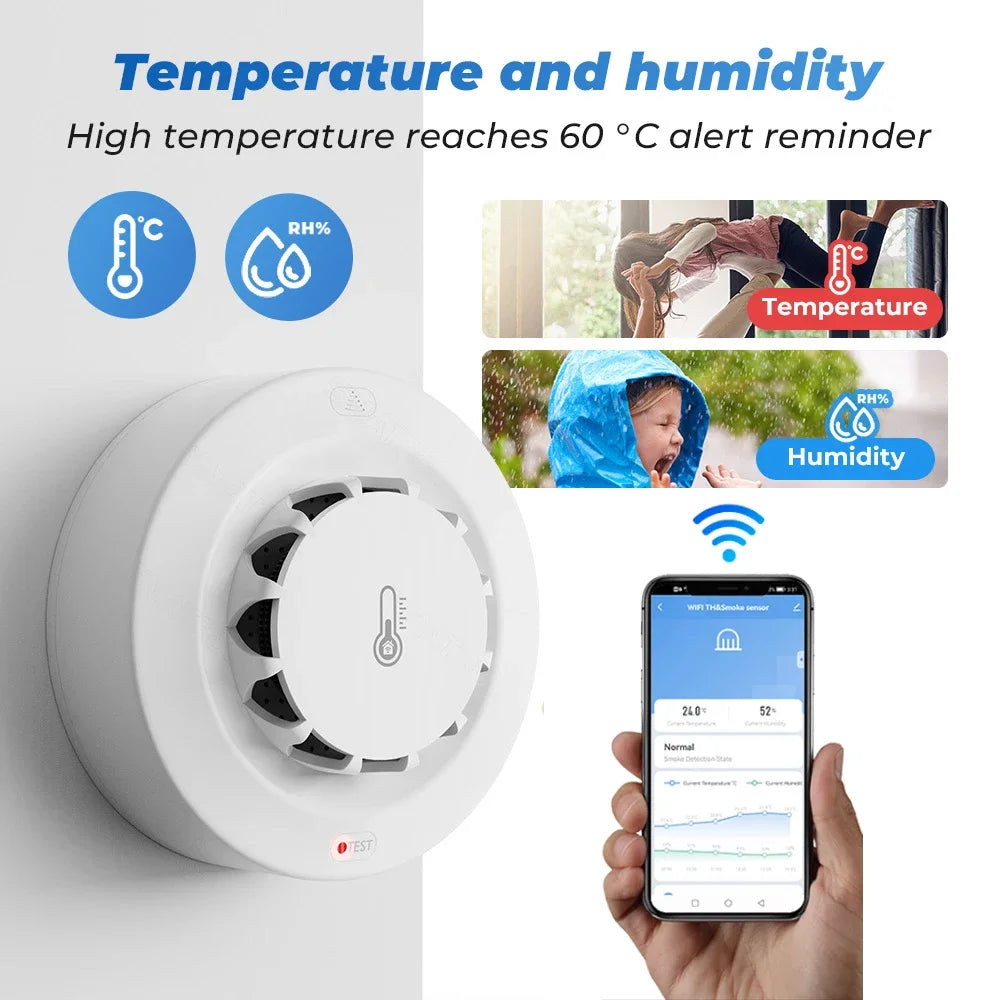 Detektor dymu tuya smart wifi i bluetooth z temperaturą i wilgotnością