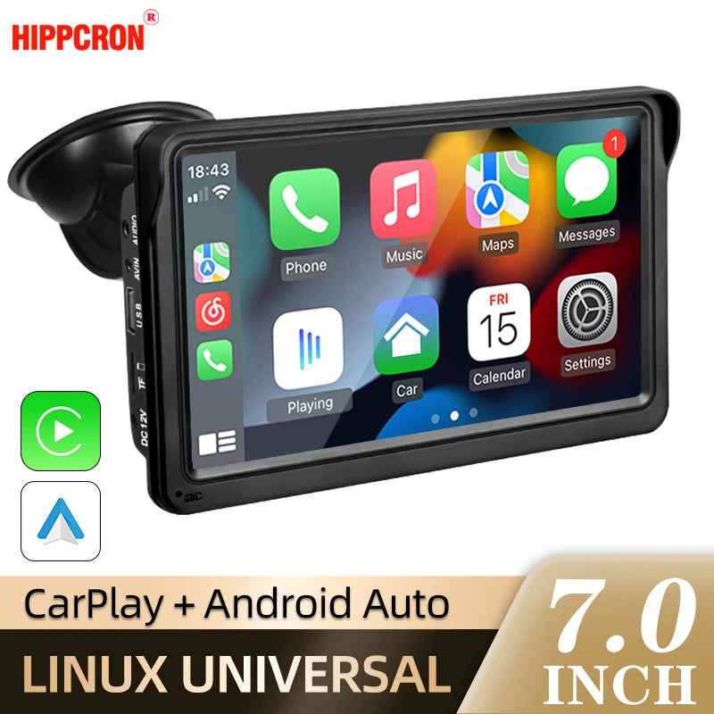Przenośne radio samochodowe hippcron 7 cali z bezprzewodowym carplay i android auto