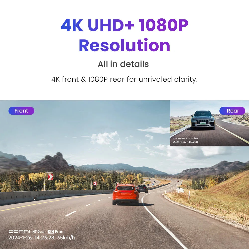 Ddpai n5 podwójna kamera samochodowa 4k hdr - przód i tył z ai nightvis