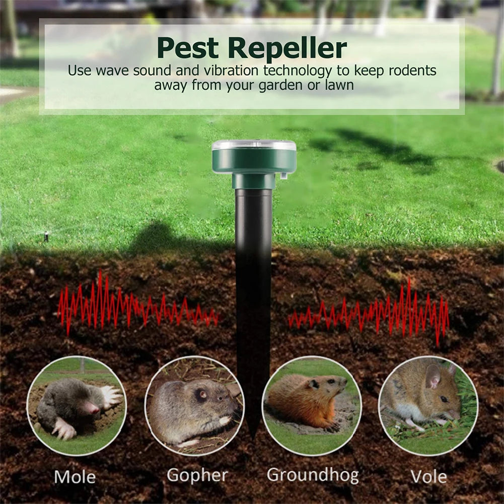 Solar Ultrasonic Pest Repeller - Outdoor Lawn Mouse, Snake & Insect Defense