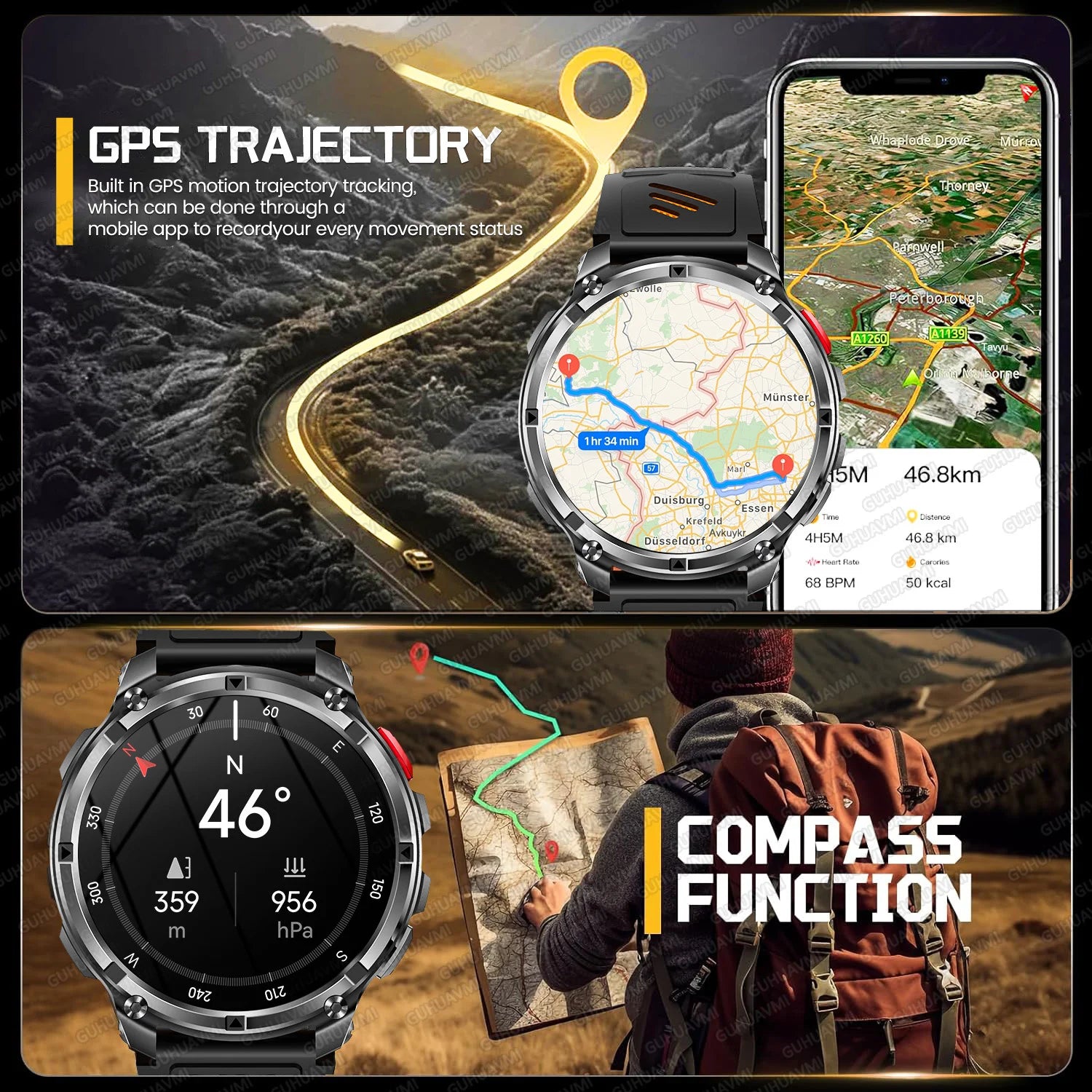 T-rex3 pro smartwatch | bateria 1100mah, gps, wodoodporny 5atm, wojskowy standard