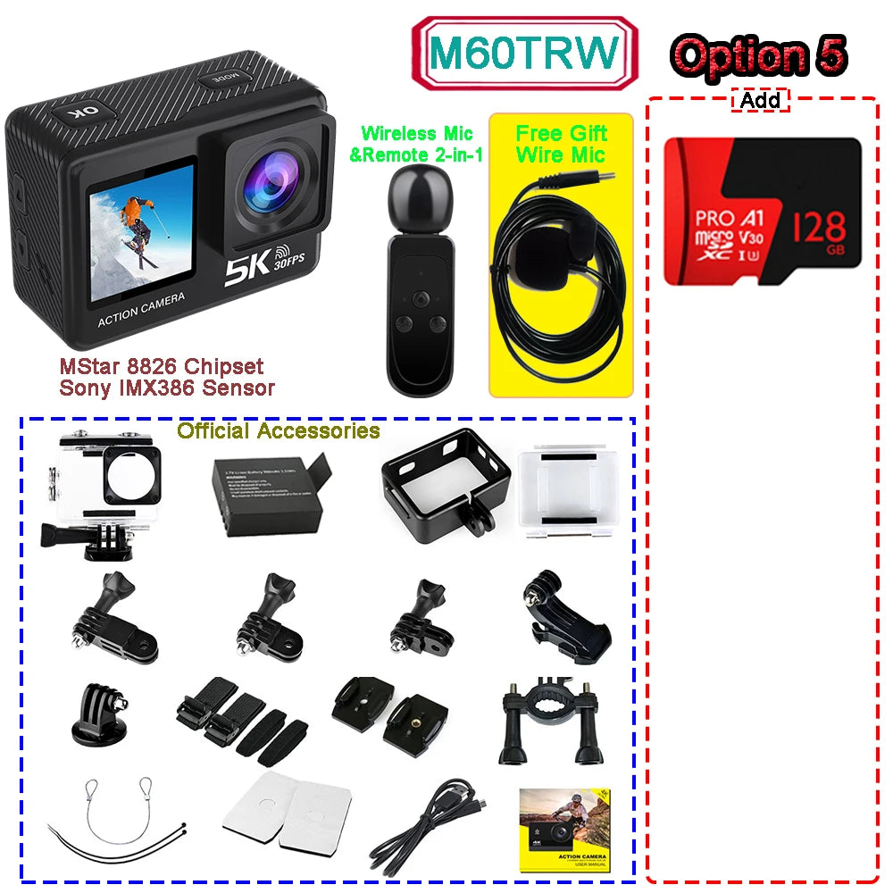 Kamera sportowa sony imx576 5k 4k60fps wodoodporna 48mp z wi-fi
