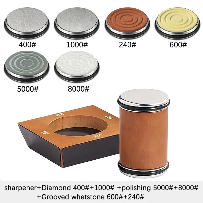 Vabena Wooden 4-Angle Rolling Knife Sharpener Kit with Diamond Stones