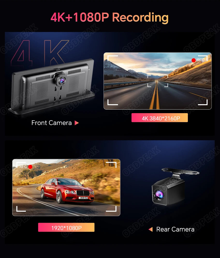 K2 pro 11.3" 4k bezprzewodowy carplay android auto kamera samochodowa z gps i podwójnym obiektywem