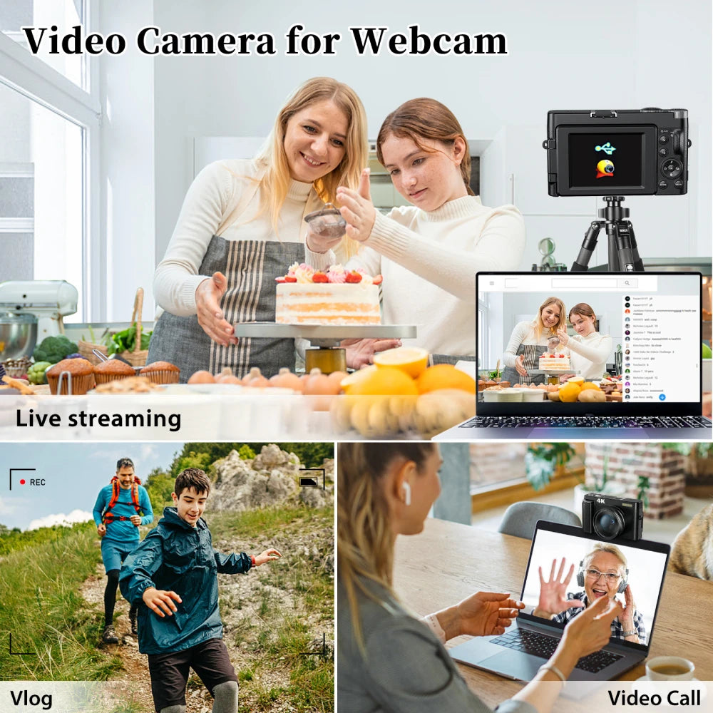 Kamera do vlogowania 4k 48mp | odchylany ekran i lampa błyskowa dla youtube i tiktok