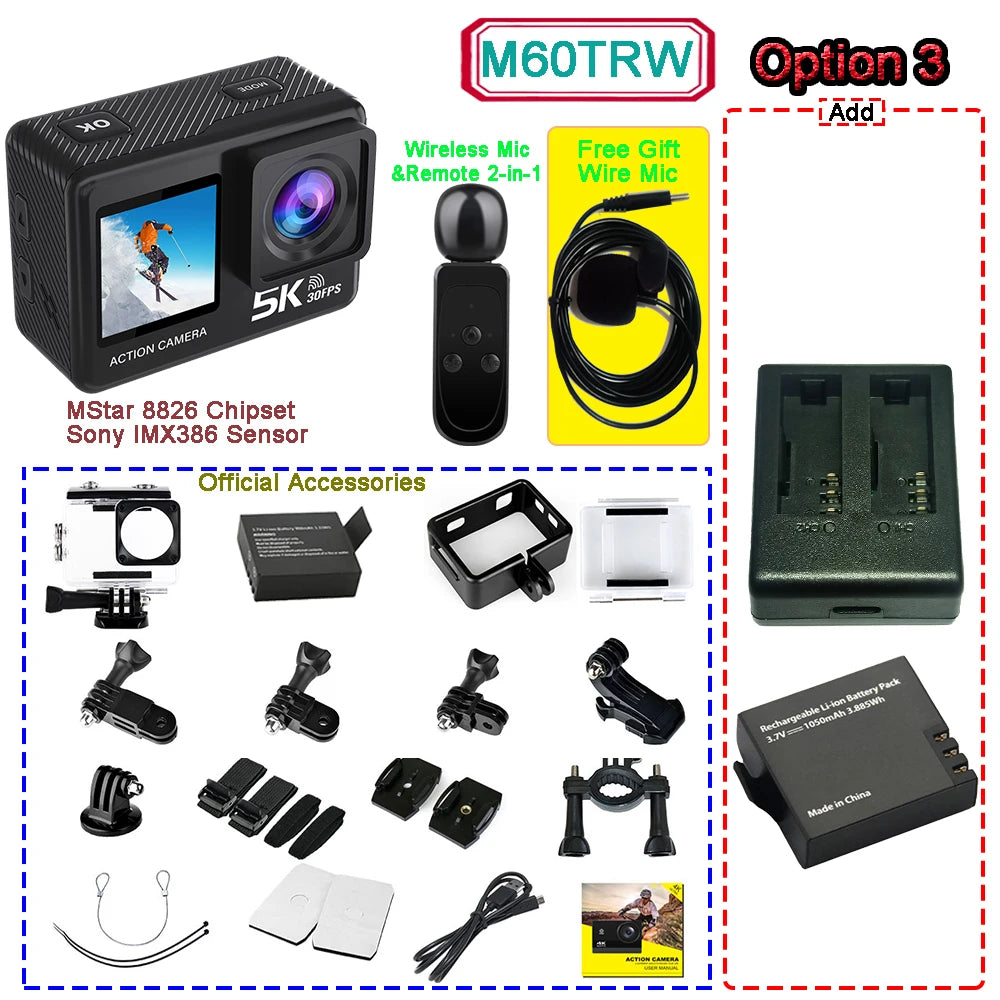 Kamera sportowa sony imx576 5k 4k60fps wodoodporna 48mp z wi-fi