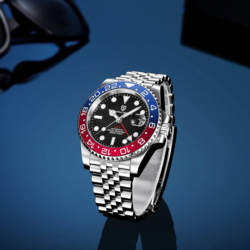 Zegarek mechaniczny męski pagani design pd-1662 luksusowy gmt - szafir, stal, wodoodporny 100m