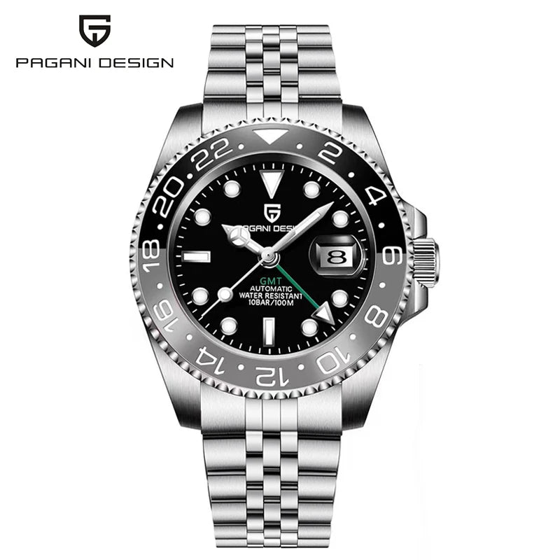Zegarek mechaniczny męski pagani design pd-1662 luksusowy gmt - szafir, stal, wodoodporny 100m