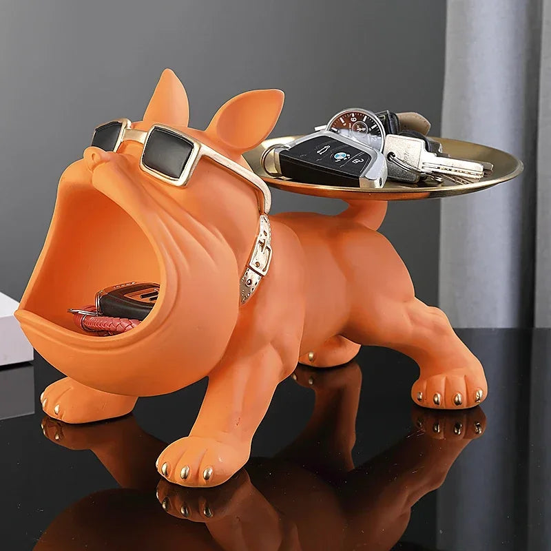 Chic Bulldog Figurine & Key Holder - Modern Home Entryway Decor