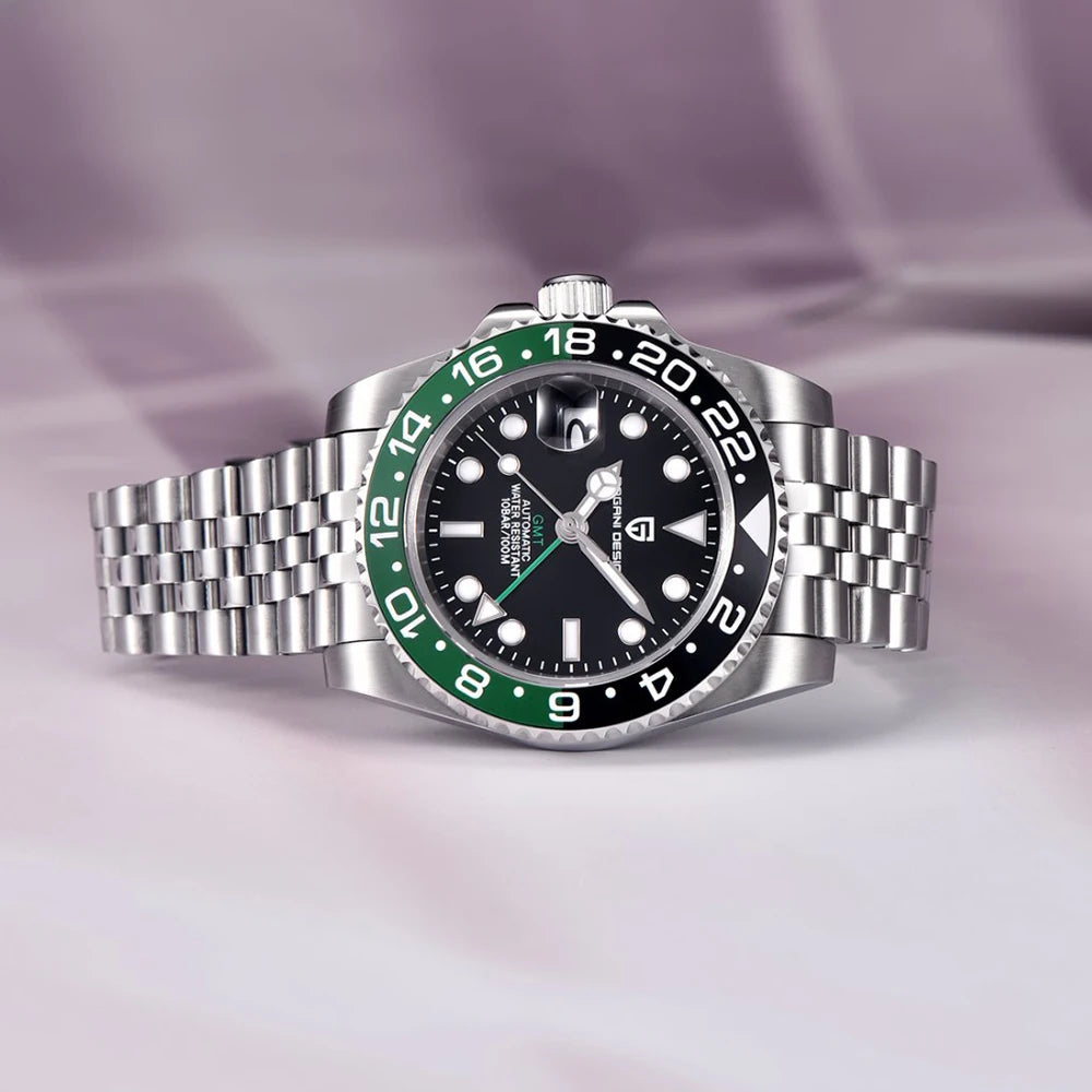 Zegarek mechaniczny męski pagani design pd-1662 luksusowy gmt - szafir, stal, wodoodporny 100m