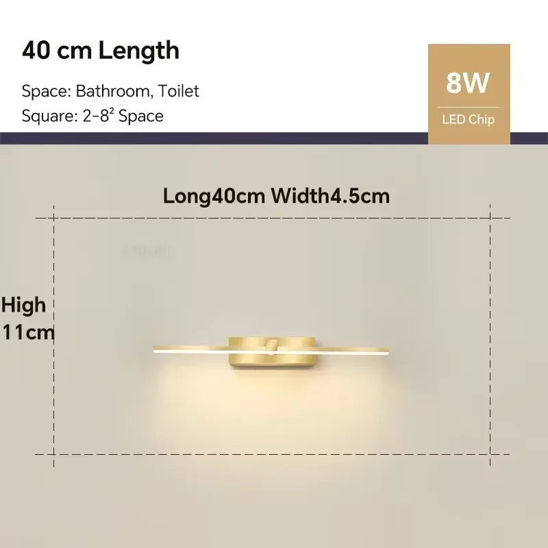 Vabena nowoczesna lampa ścienna led do łazienki, trzy kolory, aluminiowa