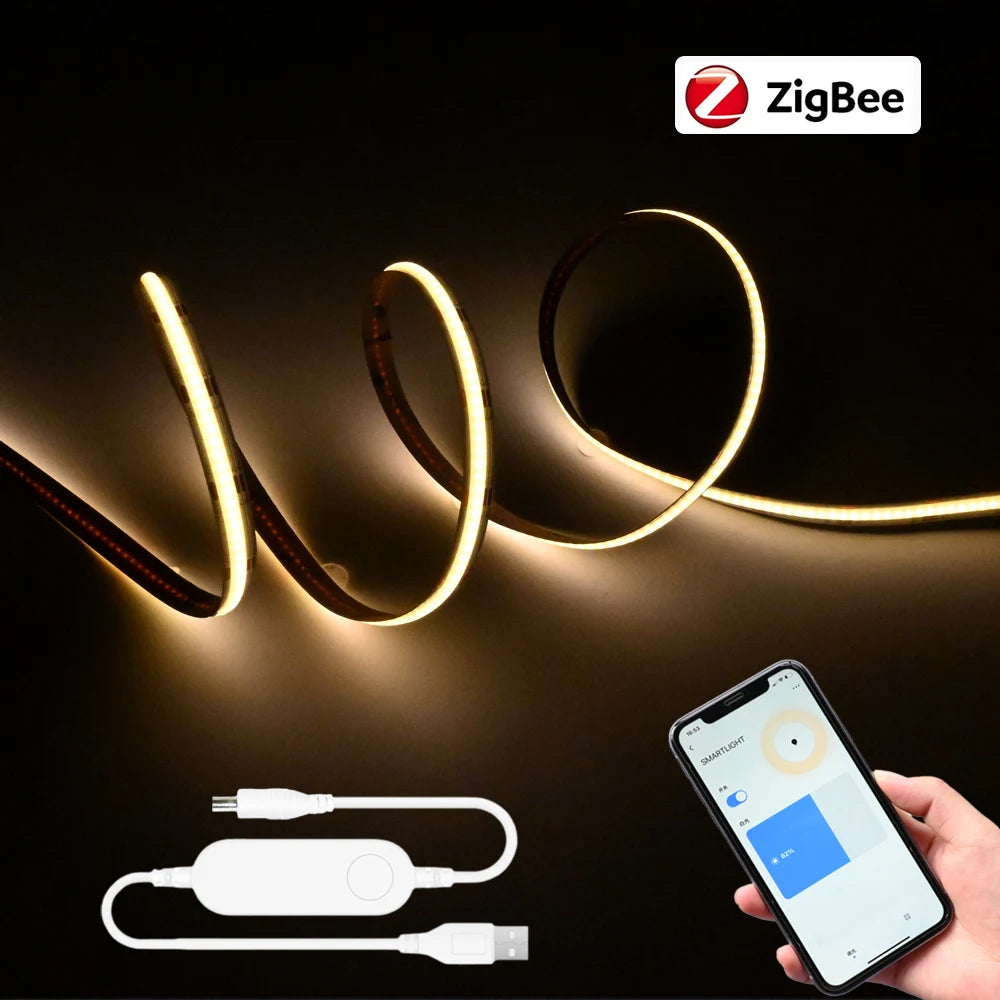 CENFAYA USB Tuya Zigbee COB LED Strip 1m/2m | Smart Home Lighting