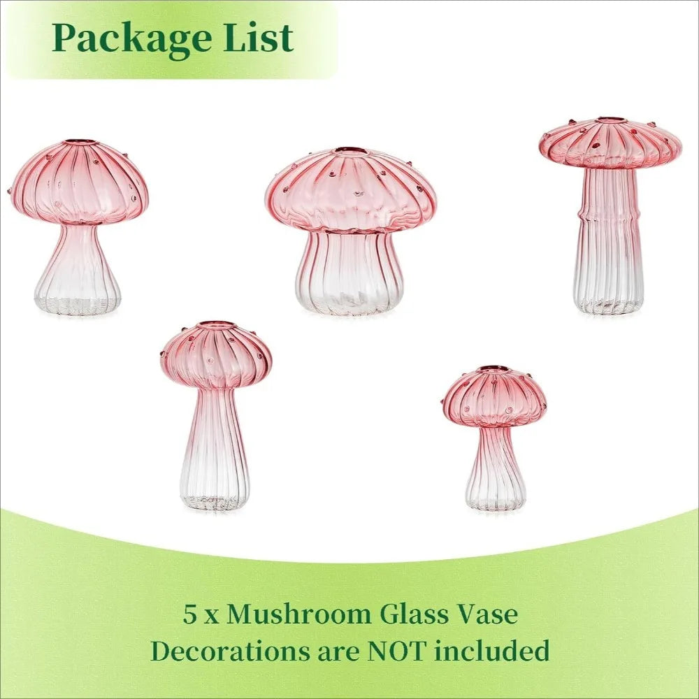 5Pcs Colourful Mushroom Glass Vases | Hydroponic Flower Pots Home Decor