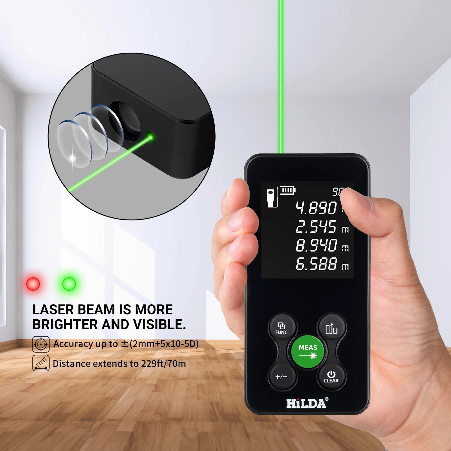 HILDA Laser Rangefinder | Digital Red/Green Light Distance Meter 50M-120M
