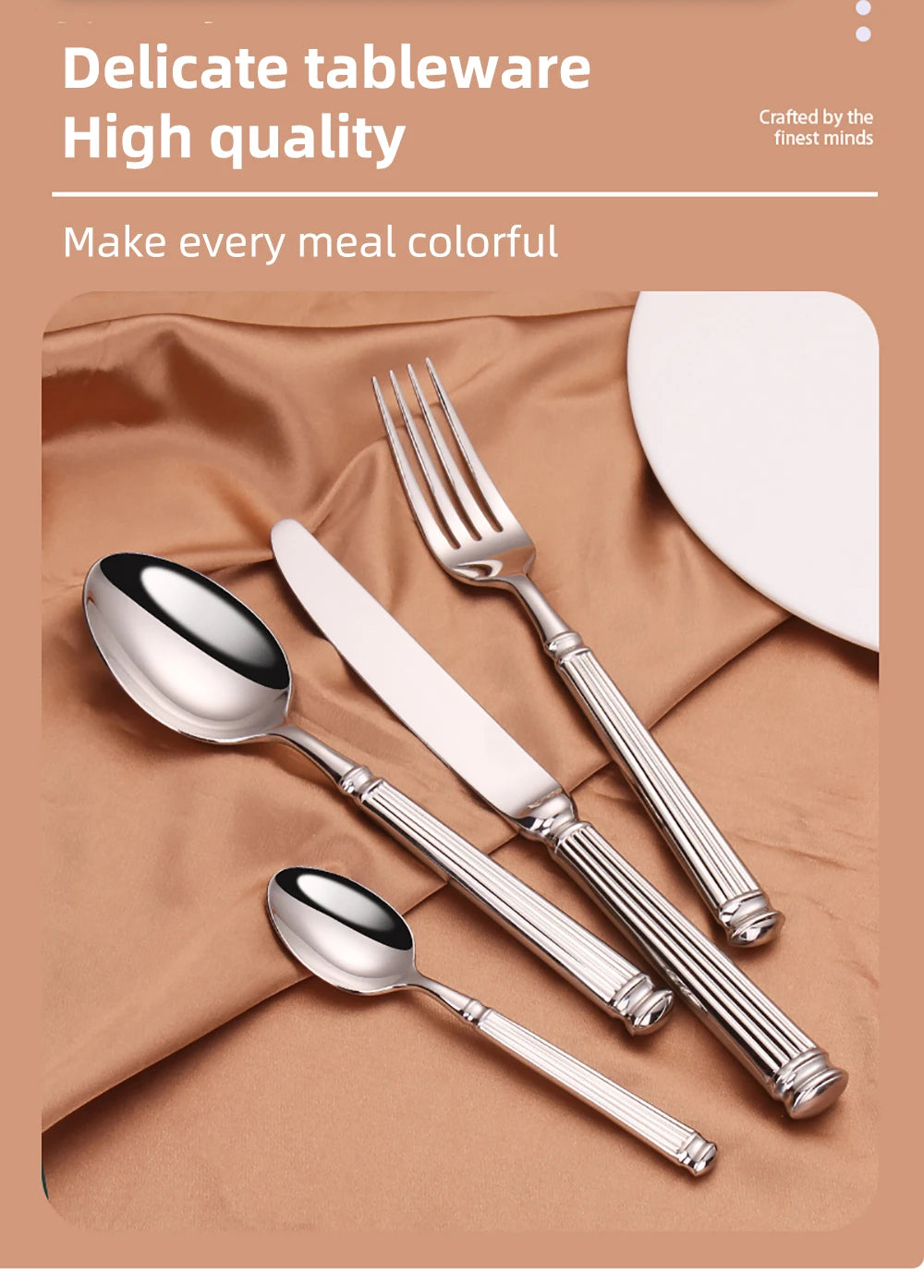 Elegant Silver Striped Cutlery Set - Premium 304 Stainless Steel Tableware