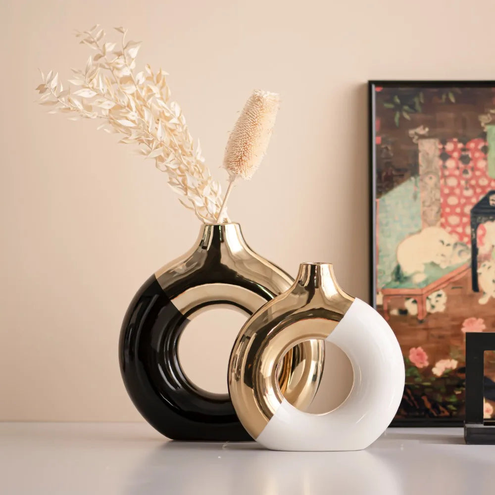 Gold Ceramic Flower Vase - Elegant Home & Wedding Decor