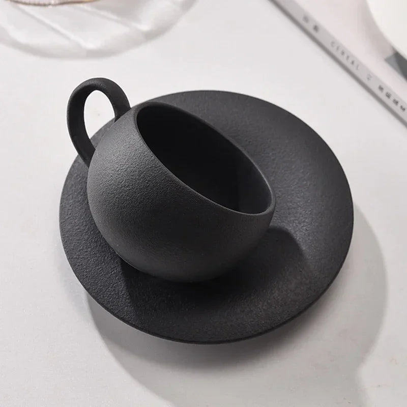Artisan Fired Stone Ceramic Mug & Saucer Set | Rustic Elegance