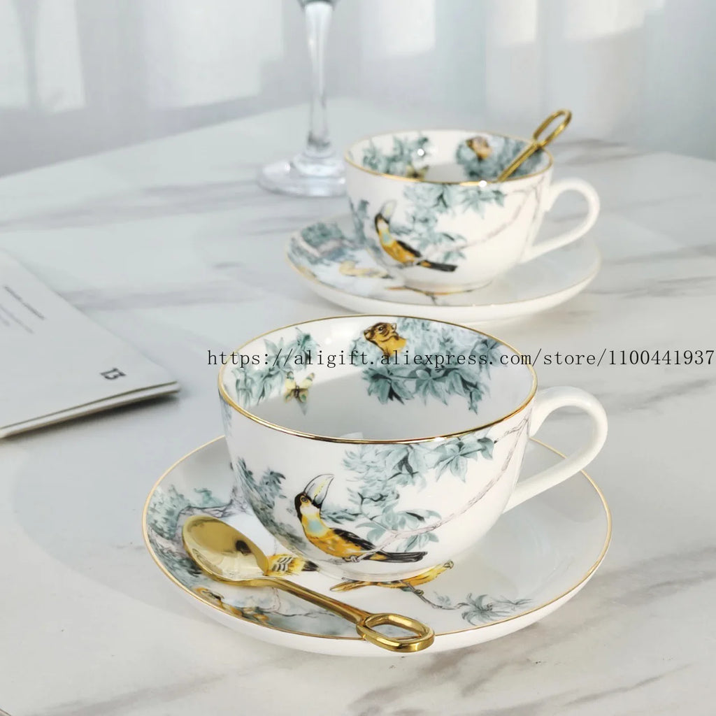 Zestaw kawowy z porcelany kostnej jungle floral | elegancka zastawa stołowa