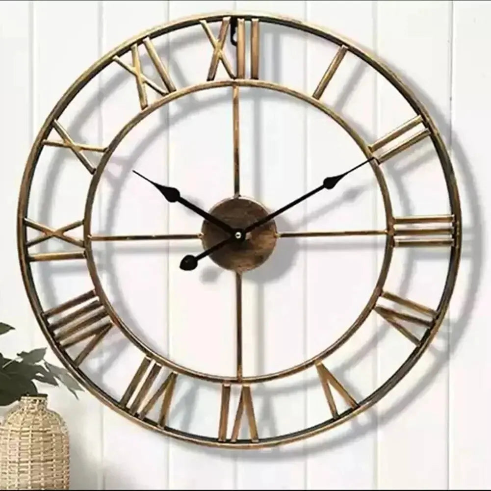 Vabena nowoczesny duży zegar ścienny 3d - cyfry rzymskie retro metal cichy styl nordycki