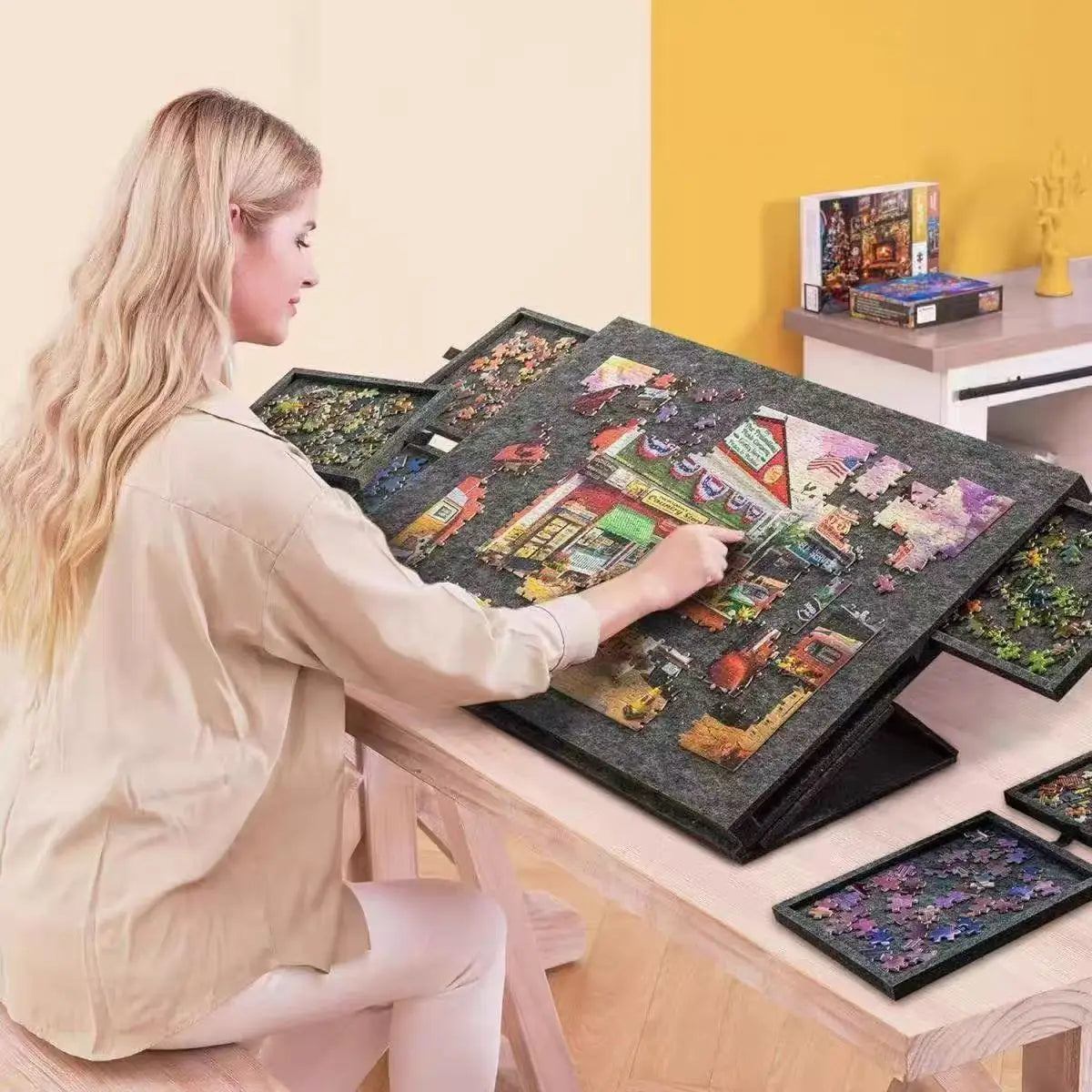 Deska do układania puzzli 1000 elementów z 6 szufladami | przenośny antypoślizgowy organizer