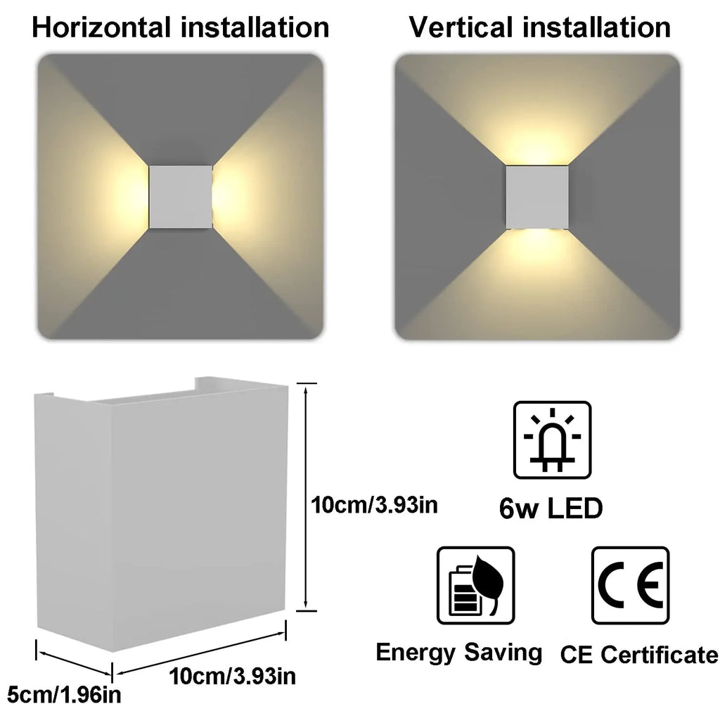 KICAAO 6W LED Wall Sconces - Modern Indoor & Outdoor IP65 Lighting