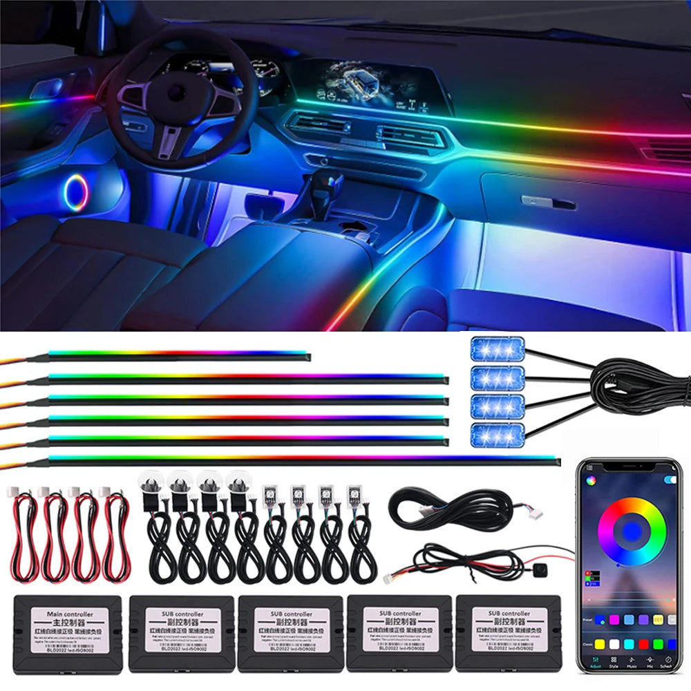 18-in-1 Car Interior RGB Ambient Light Kit - 64 Colors, App Controlled Symphony Lighting