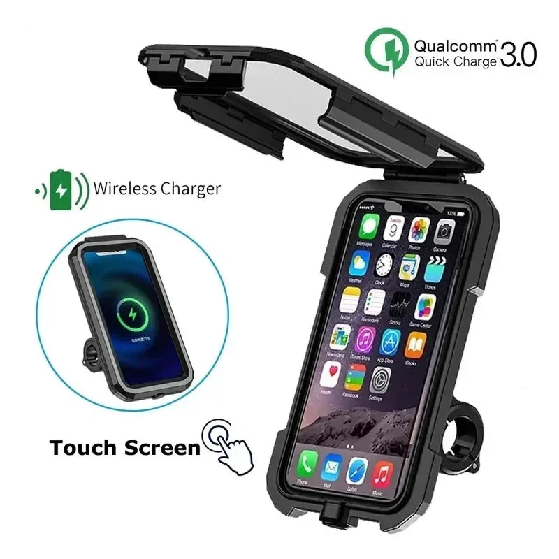 Uchwyt na telefon z ładowarką bezprzewodową do motocykla - szybkie ładowanie qc 3.0