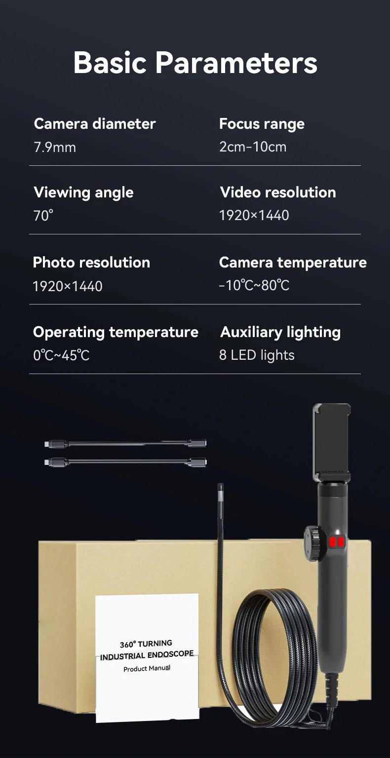 Kamera endoskopowa boreskopowa 360° z regulacją i oświetleniem dla android/ios