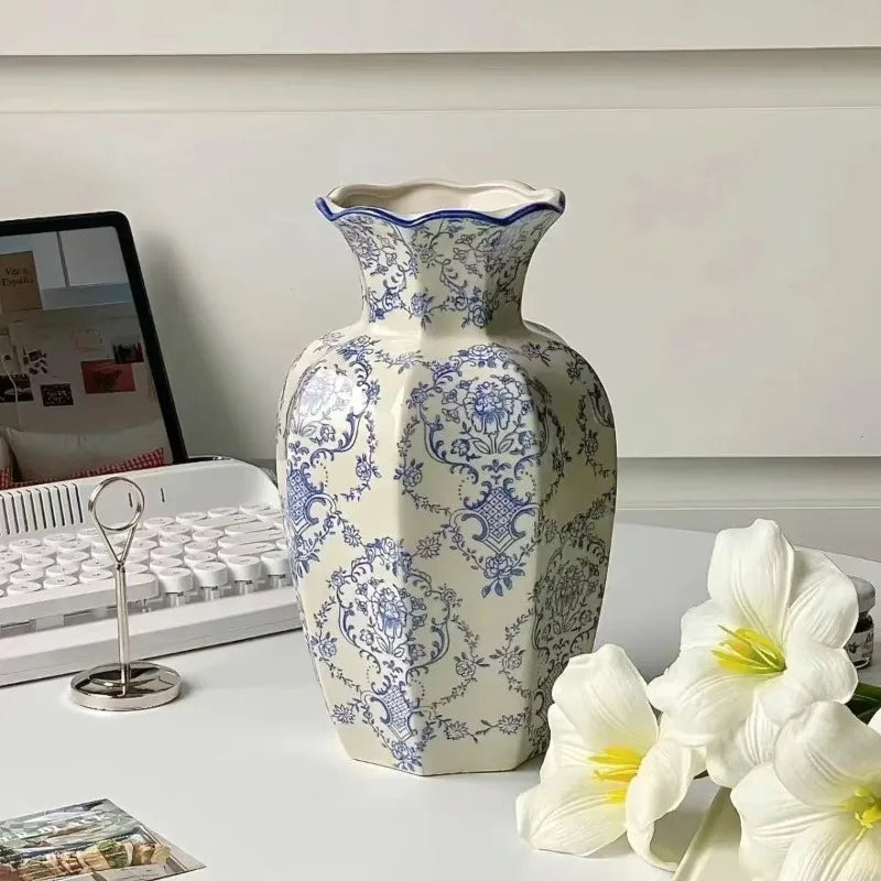Hand-Painted Blue White Porcelain Vase - Elegant Home Decor