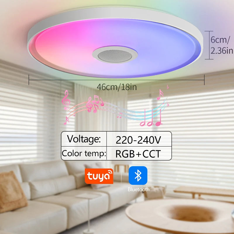 Inteligentna lampa sufitowa led rgb z głośnikiem – ściemnialna, sterowanie aplikacją