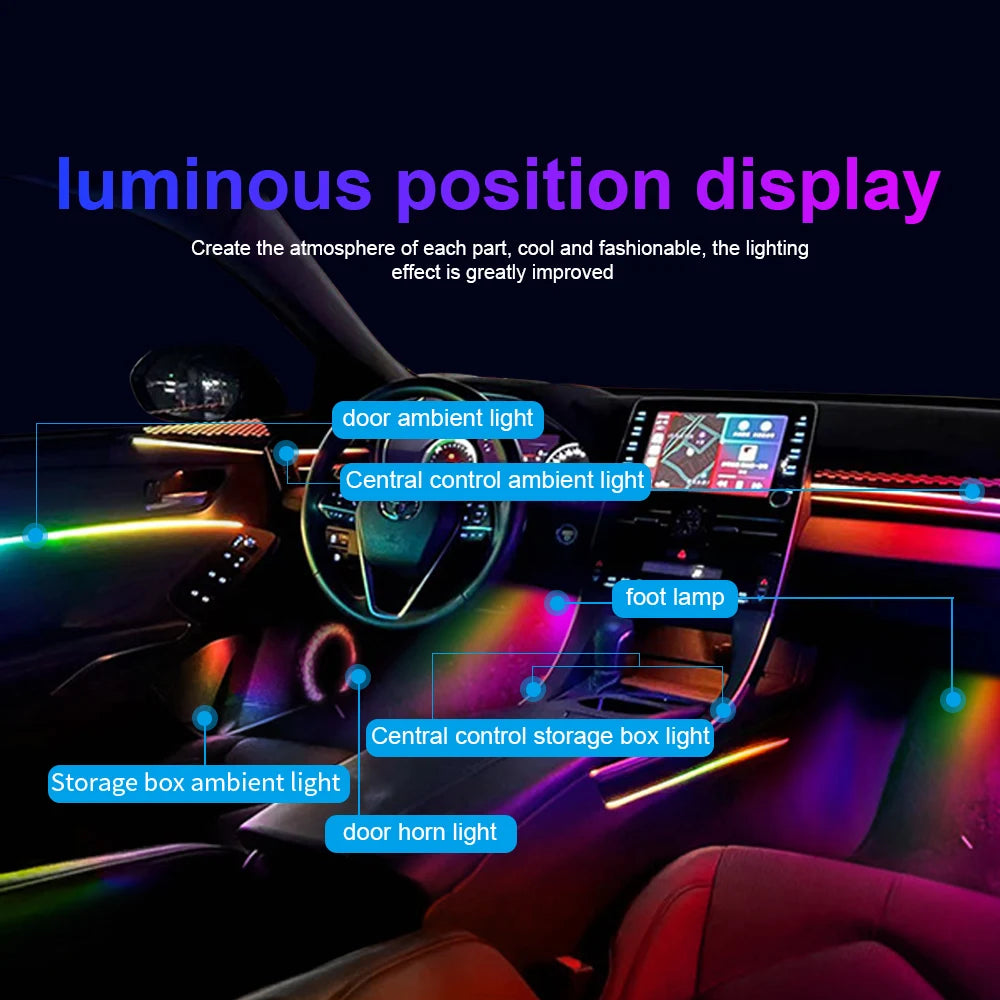 18-in-1 Car Interior RGB Ambient Light Kit - 64 Colors, App Controlled Symphony Lighting