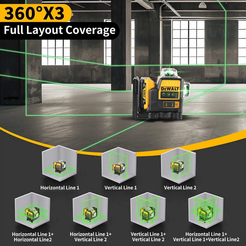 Dewalt dw089lg zielona poziomica laserowa samopoziomująca z trzema liniami