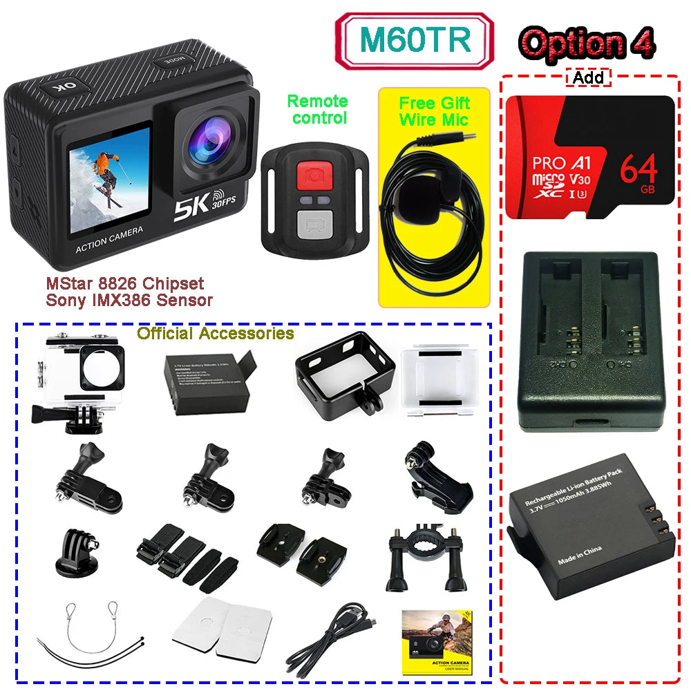 Kamera sportowa sony imx576 5k 4k60fps wodoodporna 48mp z wi-fi