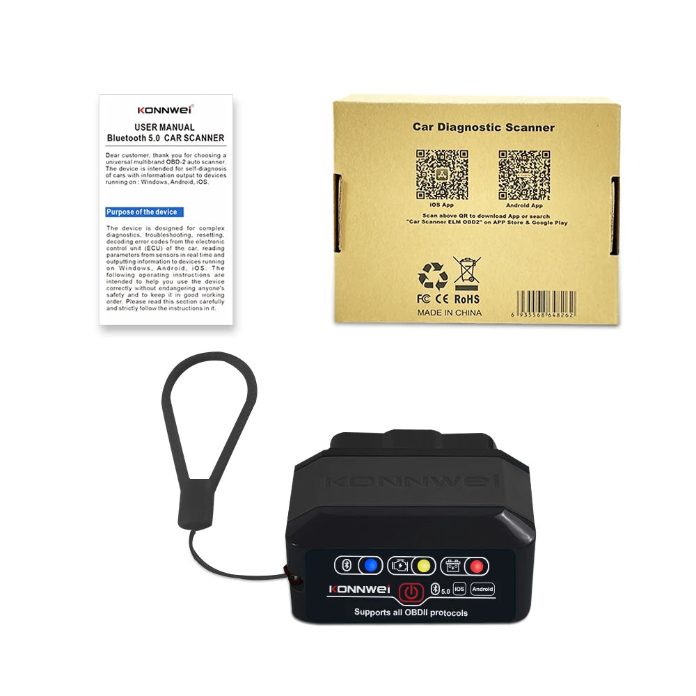 Skaner samochodowy 2026 konnwei kw905 obd2 bluetooth 5.0 do diagnostyki pojazdów