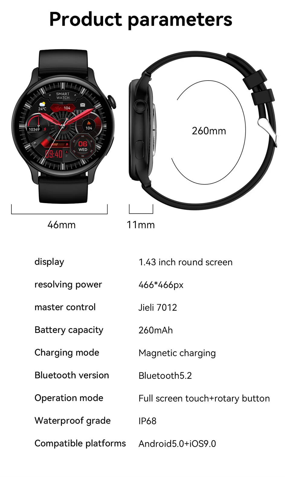 Damski elegancki smartwatch amoled z gps i rozmowami bluetooth