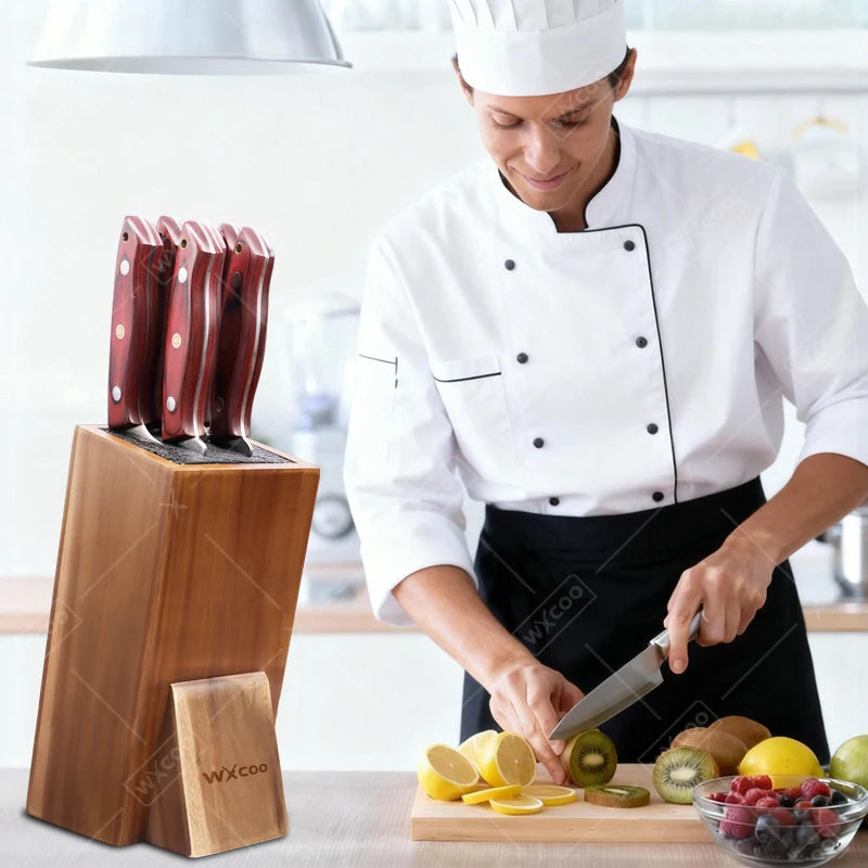 Acacia Wood Universal Knife Block - Space-Saving & Stylish Kitchen Organizer