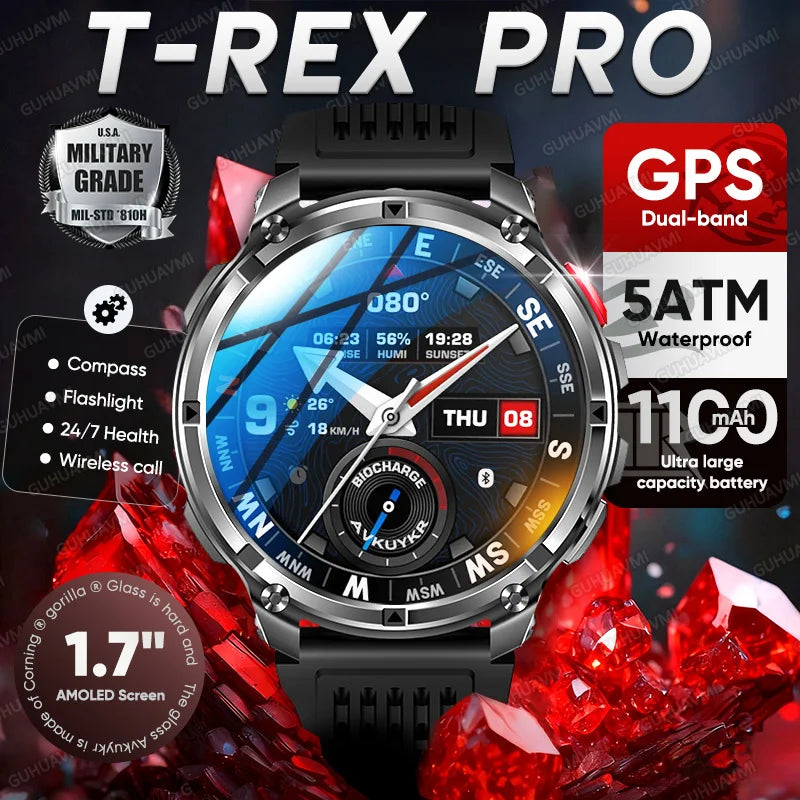 T-rex3 pro smartwatch | bateria 1100mah, gps, wodoodporny 5atm, wojskowy standard
