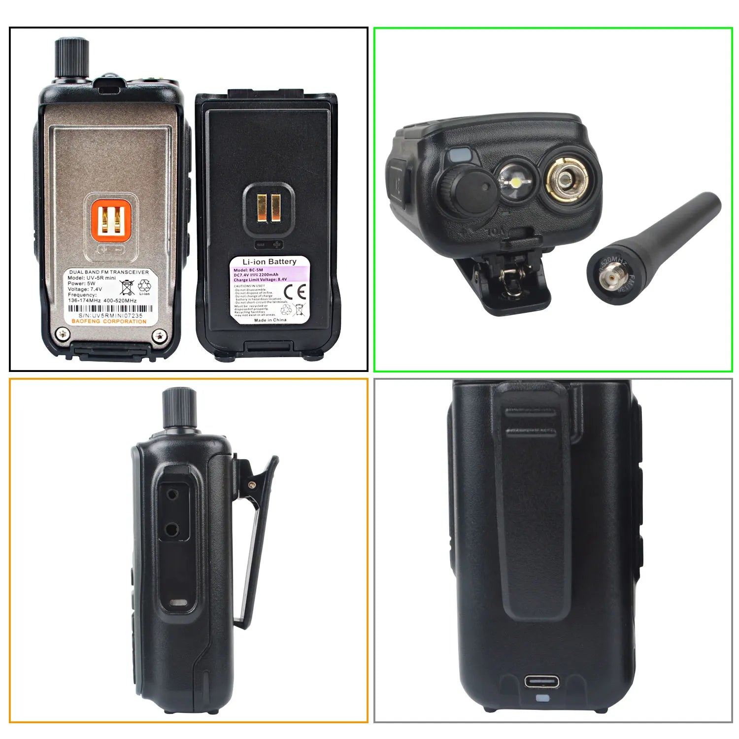Baofeng uv-5r mini zestaw 2 sztuk dwuzakresowy radiotelefon kompaktowy 5w z odbiornikiem pasma lotniczego i ładowaniem usb-c