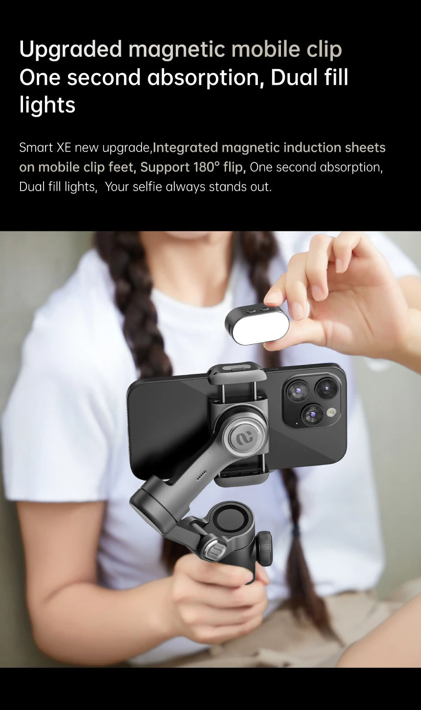 Stabilizator gimbalowy aochuan 3-osiowy do smartfonów z lampą led