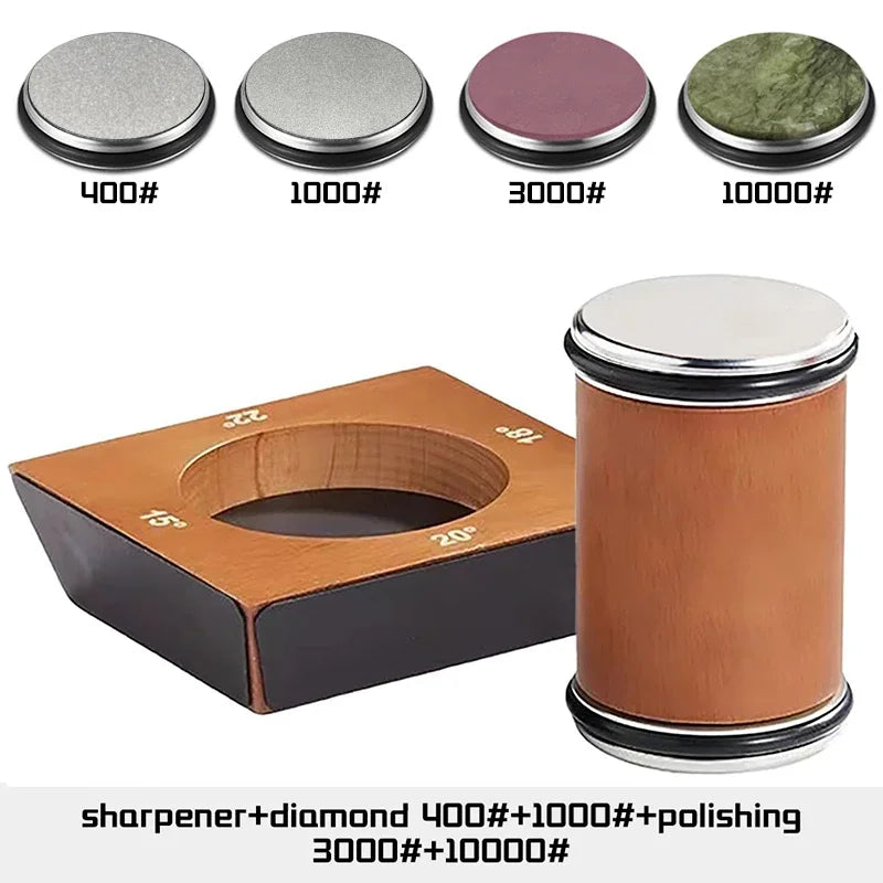 Vabena Wooden 4-Angle Rolling Knife Sharpener Kit with Diamond Stones