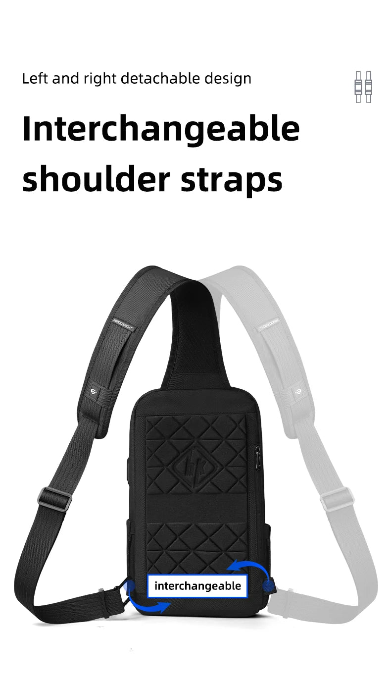 Torba męska na ramię antykradzieżowa hk | wodoodporny sling na klatkę piersiową z usb